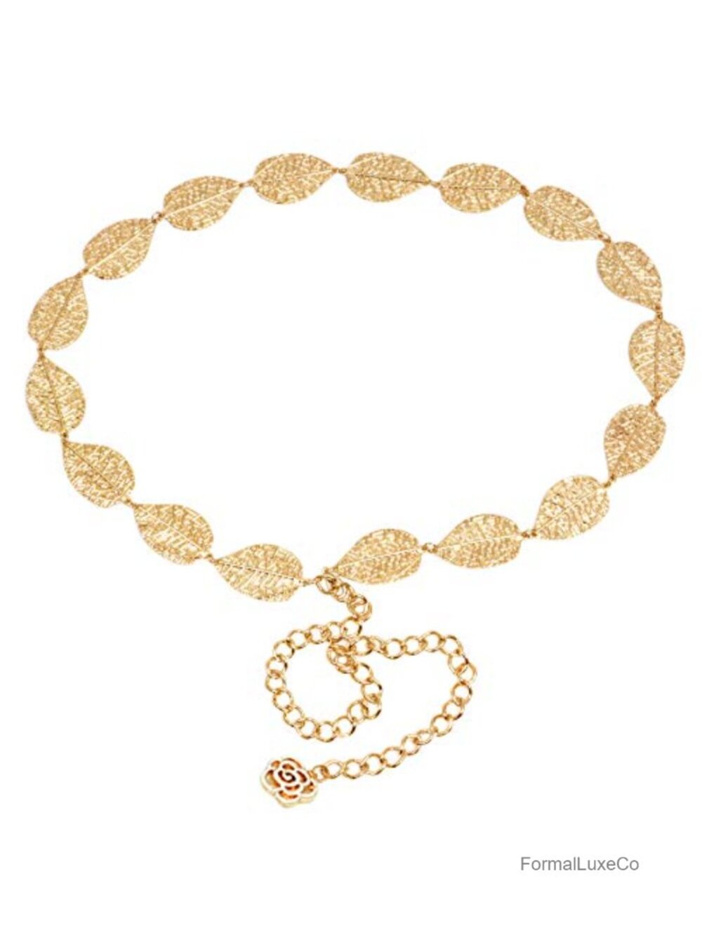 Women's Gold Plated Metal Leaf Waist Belt Skinny Chain Belt for Dresses